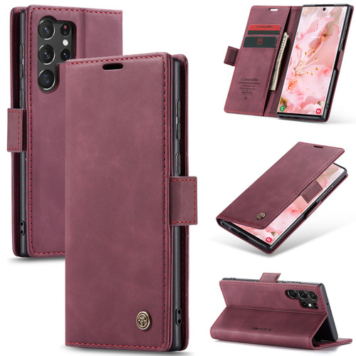 Samsung Galaxy S23 Ultra 5G CaseMe 013 Multifunctional Horizontal Flip Leather Phone Case - Wine Red